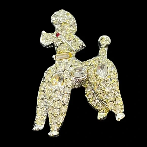 Jewelry | Vintage French Poodle Dog Rhinestone Brooch Pin  display picture 1